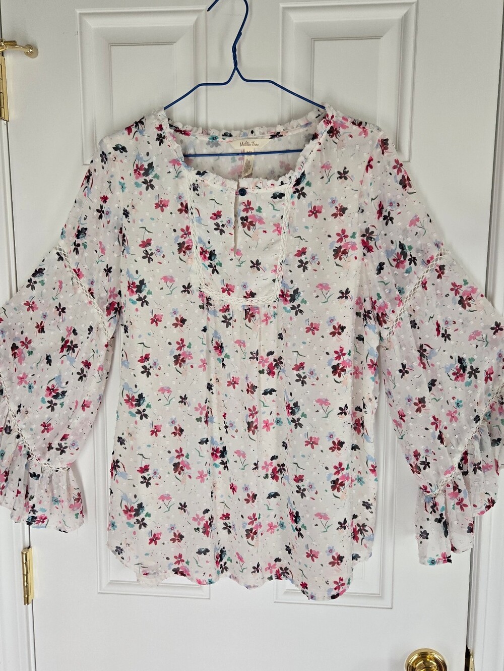 🌺 Matilda Jane Flocked Floral Print Lace Off-White Fairy Blouse Medium 🌺